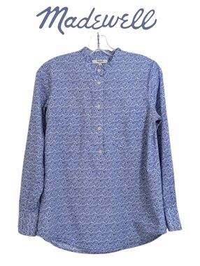 Madewell Blue Micro Floral Henley Popover Shirt - Size Small Womens